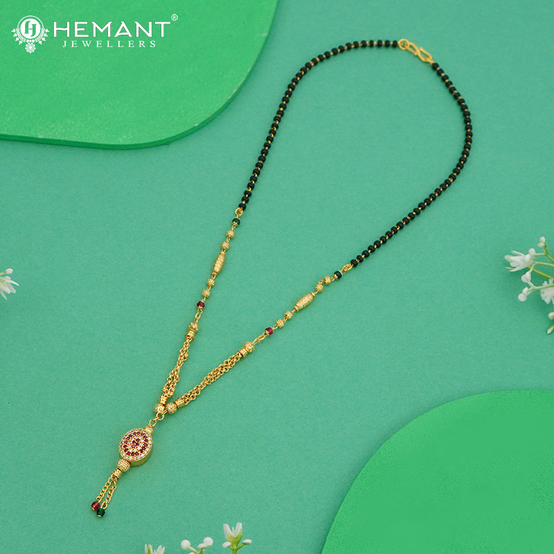 Elegant Round Pendant Mangalsutra with Ruby Stone Detailing - 4856