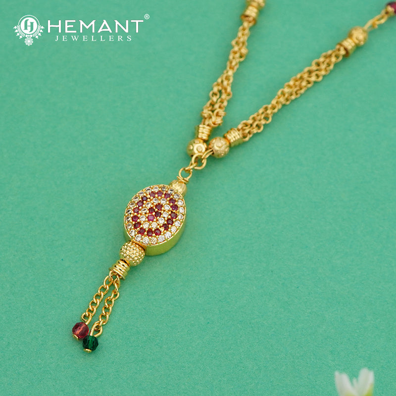 Elegant Round Pendant Mangalsutra with Ruby Stone Detailing - 4856