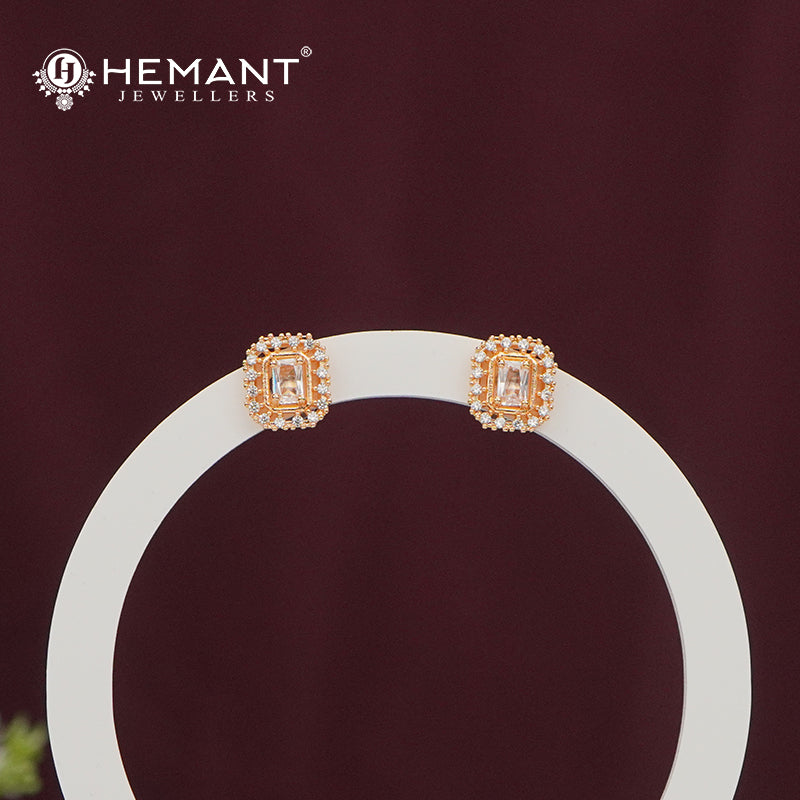 Emerald-Cut Stud Earrings with AD Stone – 4862
