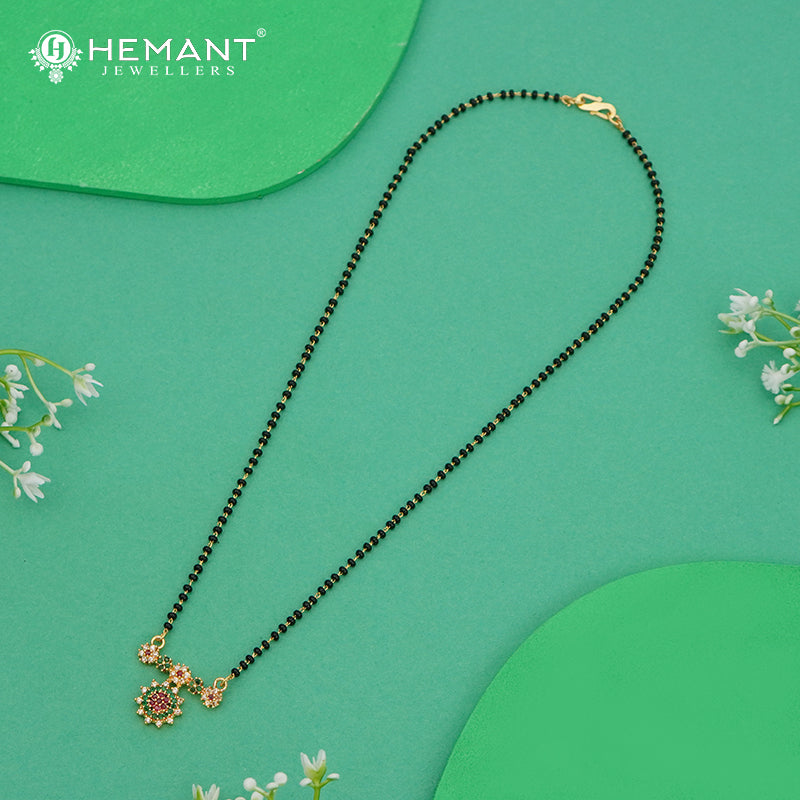 Floral Cluster 18" Mangalsutra with Green & Ruby Stones - 4884