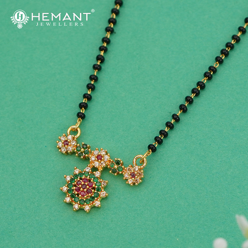 Floral Cluster 18" Mangalsutra with Green & Ruby Stones - 4884