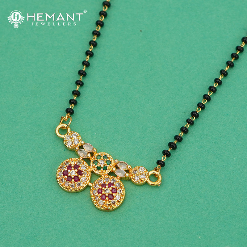 Designer Vati Coin Pendant CZ 18" Mangalsutra with Ruby-Green Stone Accents - 4889