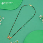 Double Pendant Ruby–White CZ 18" Mangalsutra with Black Beads - 4890