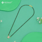 Square Pendant Diamond-Studded 18" Mangalsutra with Black Beads - 4896