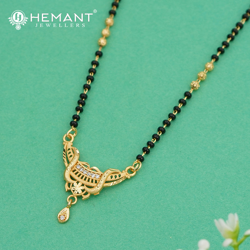 Elegant Two-Tone Black Bead 18" Mangalsutra with Artistic Pendant & Stone Detailing - 4912