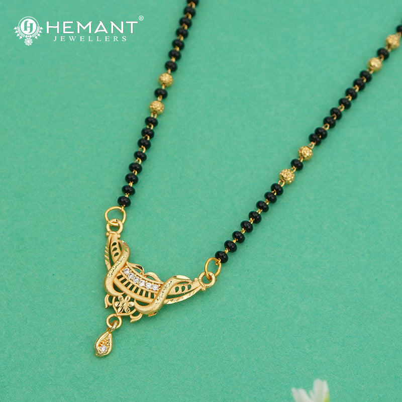 Elegant Two-Tone Black Bead 18" Mangalsutra with Artistic Pendant & Stone Detailing - 4913