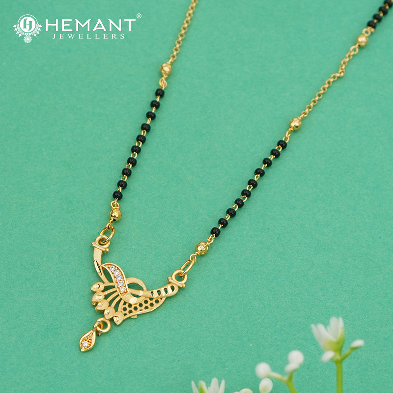 Elegant Two-Tone Black Bead 18" Mangalsutra with Artistic Pendant & Stone Detailing - 4914