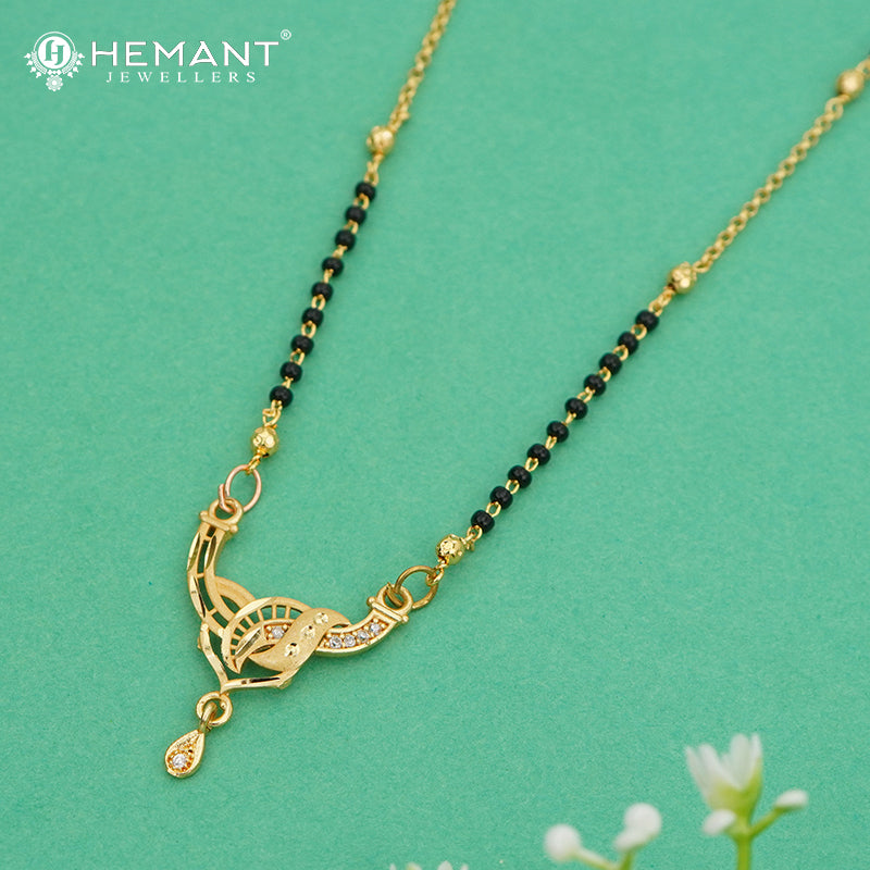 Elegant Two-Tone Black Bead 18" Mangalsutra with Artistic Pendant & Stone Detailing - 4915