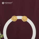 Gold-Finish Round Stud Earrings | Intricate Embossed Design - 4964