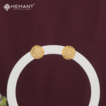 Gold-Finish Round Stud Earrings | Intricate Embossed Design - 4968