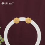 Gold-Finish Round Stud Earrings | Intricate Embossed Design - 4969