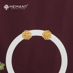 Gold-Finish Round Stud Earrings | Intricate Embossed Design - 4971