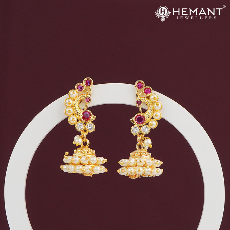 Japan Cultured Pearl-Studded Peacock Jhumka Earrings 518