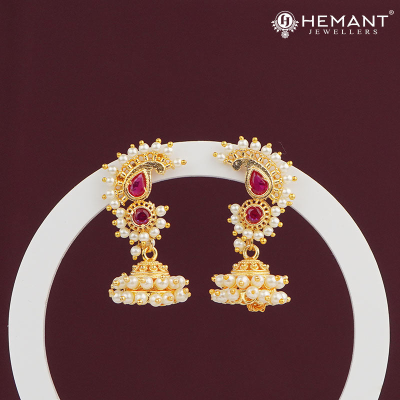 Japan Cultured Pearl-Studded Peacock Jhumka Earrings 585