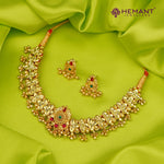 Traditional Maharashtrian Kolhapuri Belpan Gadi Thushi Antique Pendal (with Earrings)
