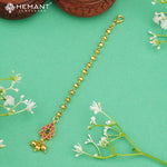 Traditional Pink Stone Maang Tikka with Golden Ball Hangings – 918