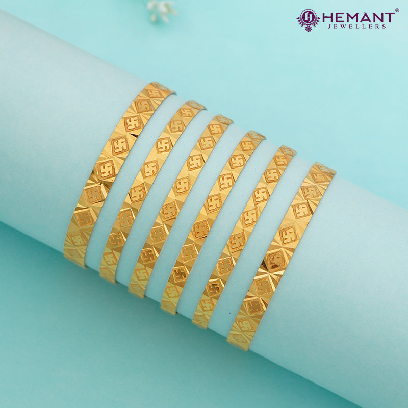 Forming Gold Bilwar Patli (6pc.) Bangle Set with amazing Swastik Pattern 630-959