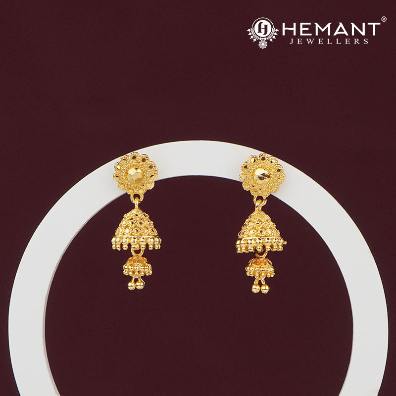 Classic Gold-Plated Jhumka Earrings with Double Dome Design