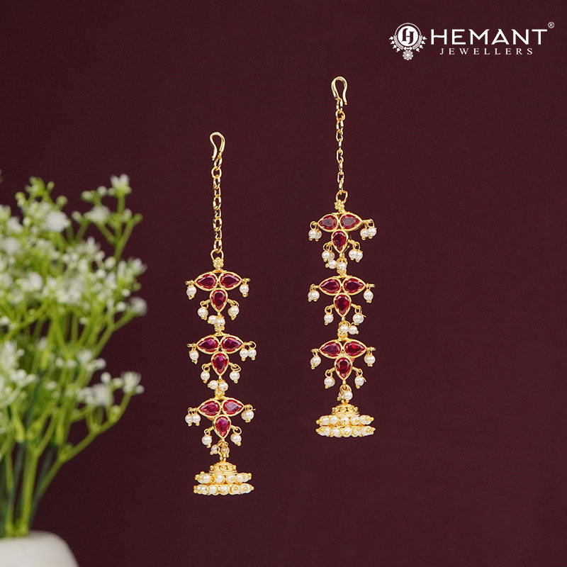 Elegant Chain Design Kan (Earcuff) with Jhumka and Pearl Details