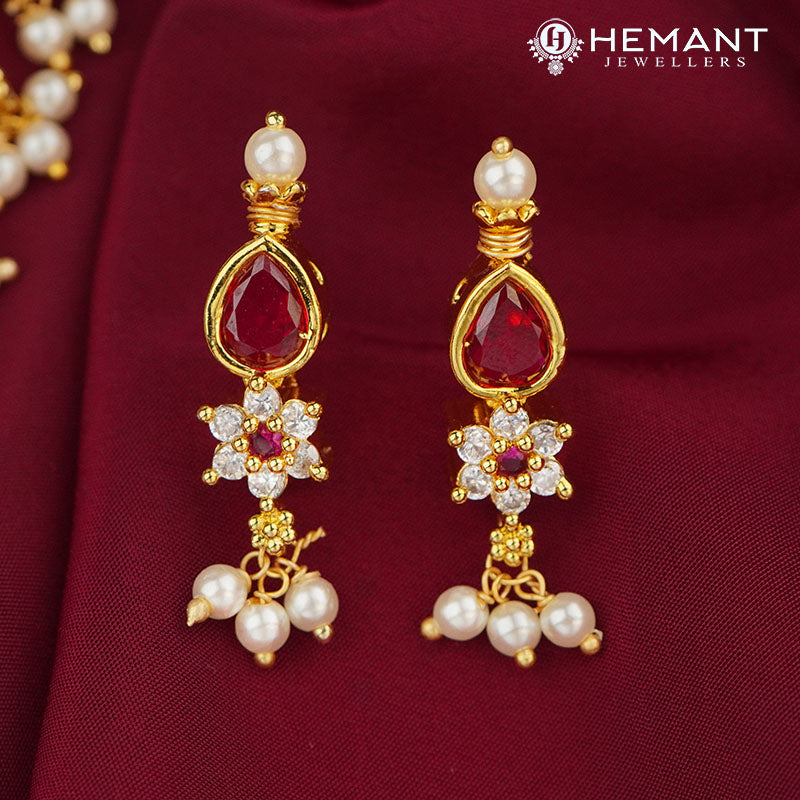 Elegant Traditional Moti Har with 25 Kasturi Panadi 7 Stone - Includes Matching Earrings