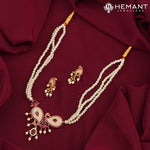 Moti Mala 3 line Peacock Shaped Pendant AD Stone (J13)