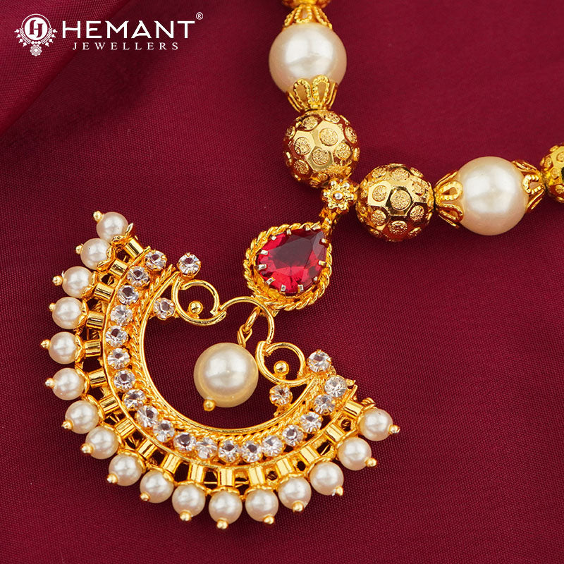 Moti Mala Copper Cap Karwari Chand Pendant (with earring)