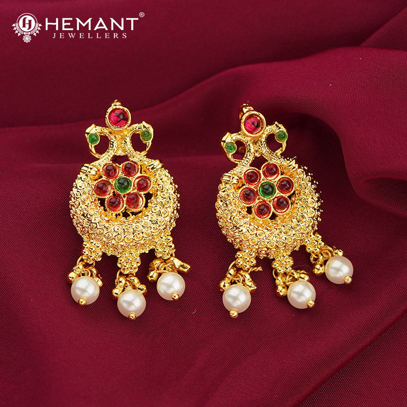 Moti Mala Copper Cap Peacock Pendant (with earring)