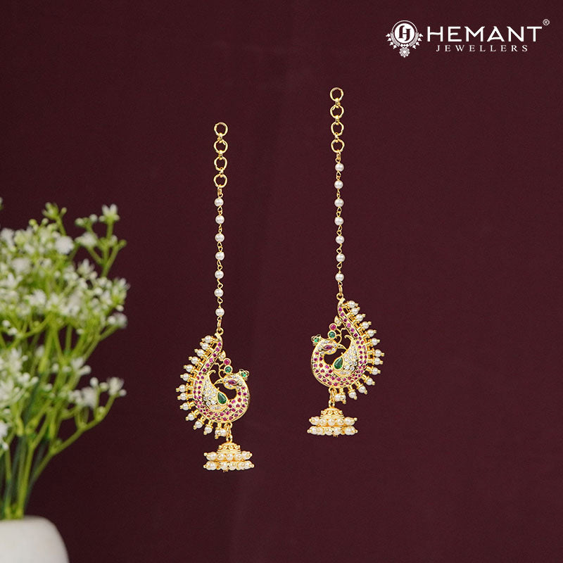 Peacock Design Kan with Chain and Jhumka Accents
