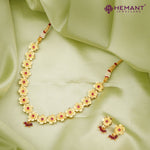 Traditional Floral Gold Plated Necklace Set with Earrings