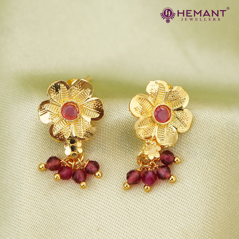 Traditional Floral Gold Plated Necklace Set with Earrings