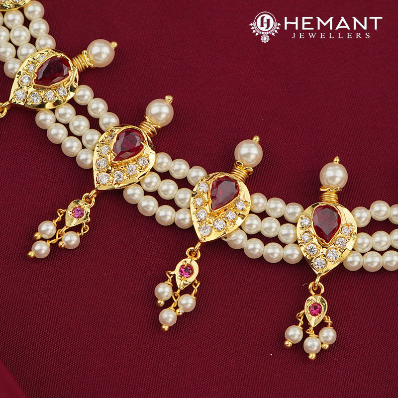 Traditional Maharashtrian Chinchpeti Moti Har 9 Badam Peti - Chinchpeti Necklace (with earrings)