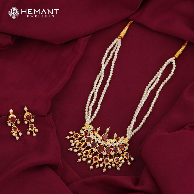 Traditional Maharashtrian Chinchpeti Moti Mala 3 line Karwari AD Stone (J4)