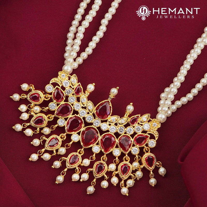 Traditional Maharashtrian Chinchpeti Moti Mala 3 line Karwari AD Stone (J4)