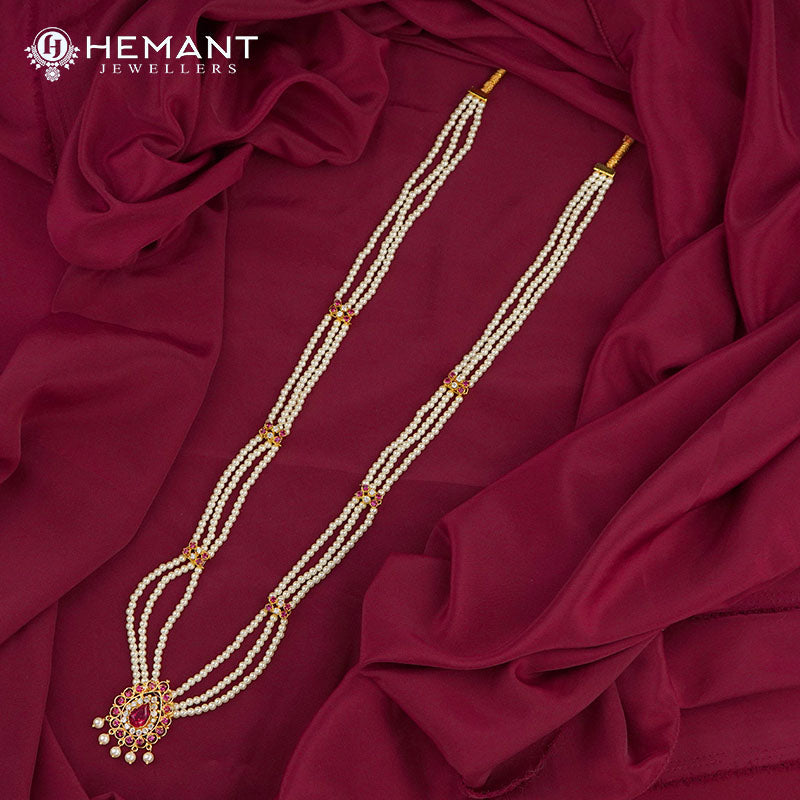 Traditional Maharashtrian Chinchpeti Tanmani Moti Har Long Gadha Pendal 3 Line