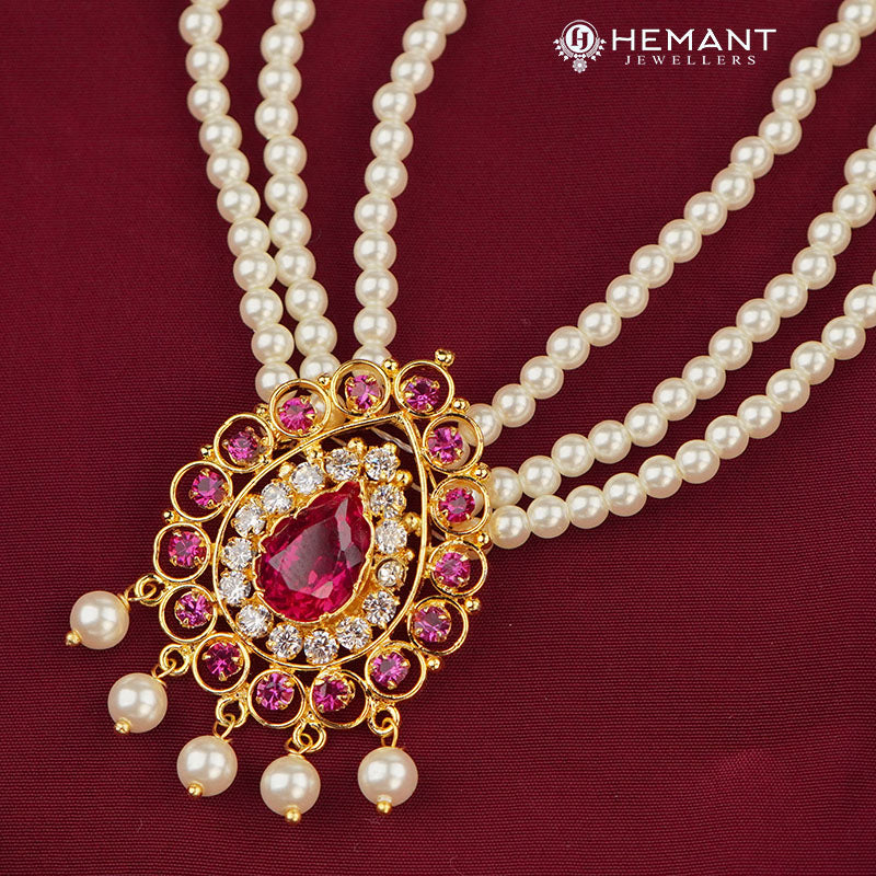 Traditional Maharashtrian Chinchpeti Tanmani Moti Har Long Gadha Pendal 3 Line