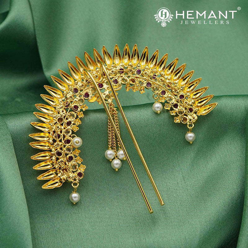 Traditional Maharashtrian Kolhapuri Micro Gold Plated Hair Pin K (Ambada Pin)