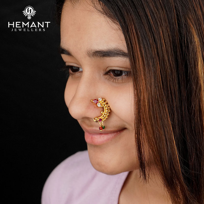 Traditional Maharashtrian Kolhapuri Micro Gold Plated Nath Golden A (Nose Pin)