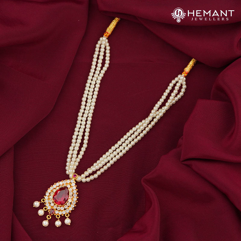 Traditional Maharashtrian Moti Mala 3 Line 1 Naka Gadha - Pearl Necklace