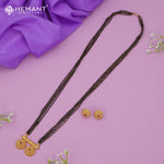 Traditional Antique Gold Finish Long Four Layer Vati Mangalsutra Set with Earrings