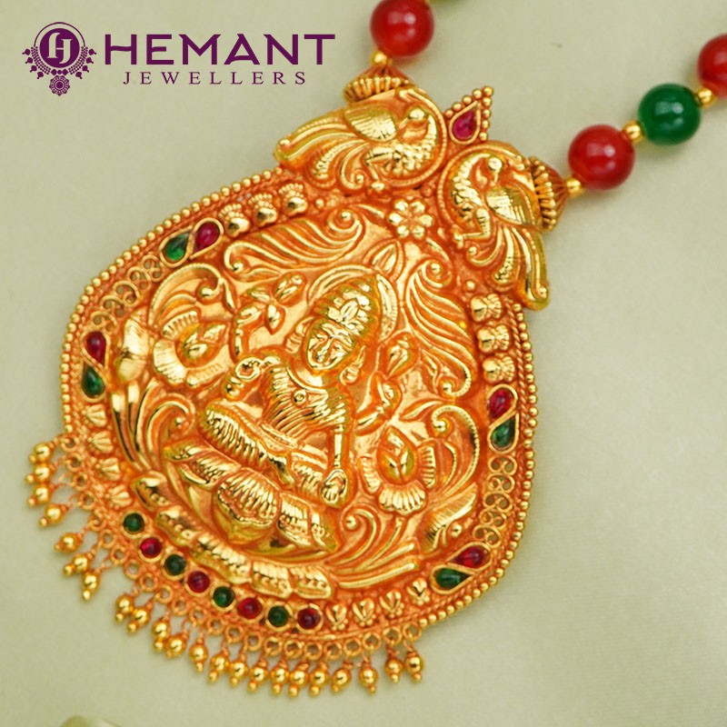 Traditional Maharashtrian Kolhapuri Antique Har With Laxmi pendal and colour beads