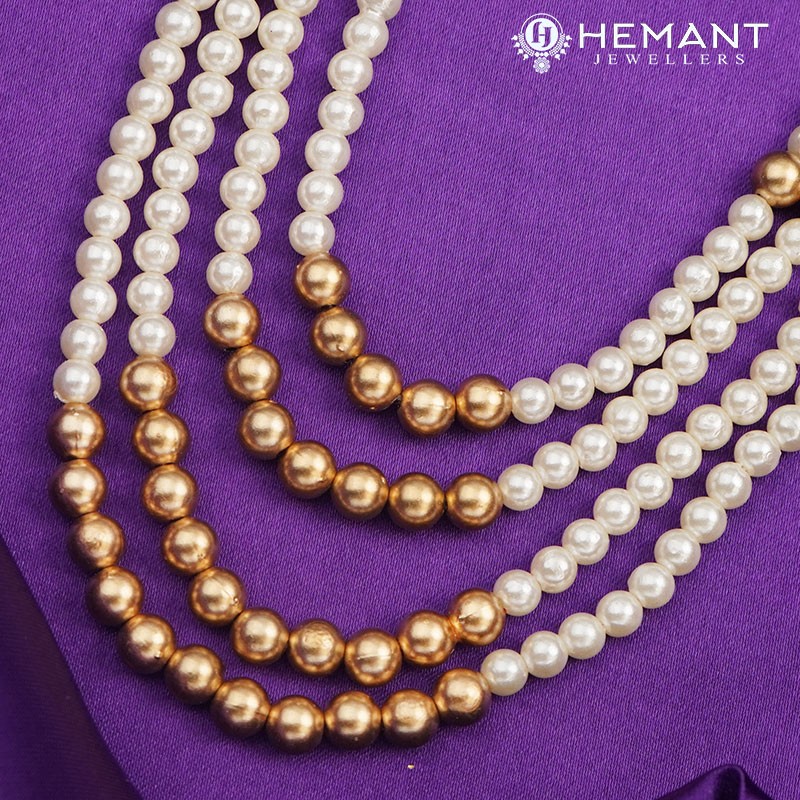 White Pearl 3 Line Dulha Mala For Groom - Mens collection by Hemant Jewellers