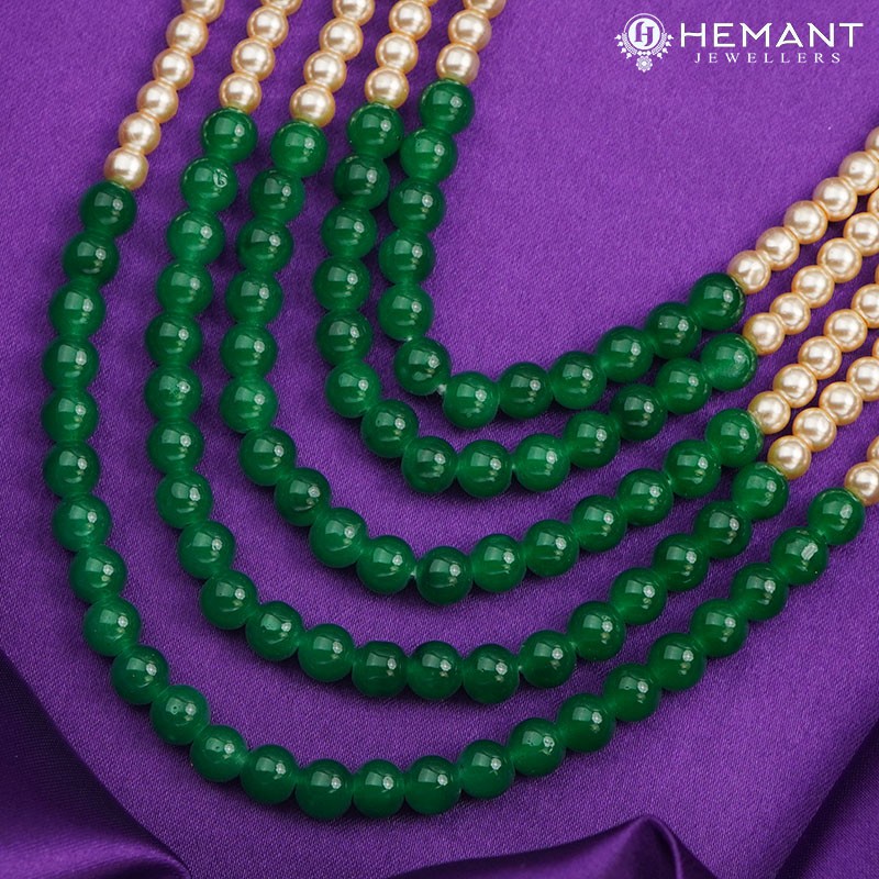 White and Green Pearl 5 Line Dulha Mala For Groom - Mens collection by Hemant Jewellers