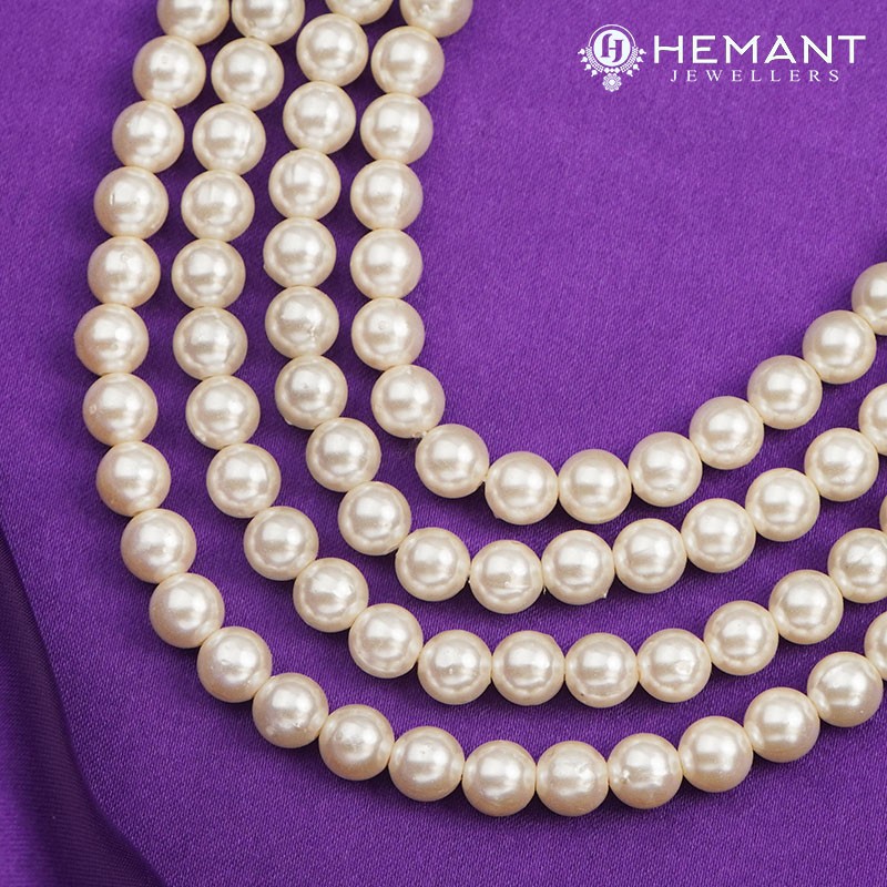 White Pearl 4 Line Dulha Mala For Groom with Broach - Mens collection by Hemant Jewellers
