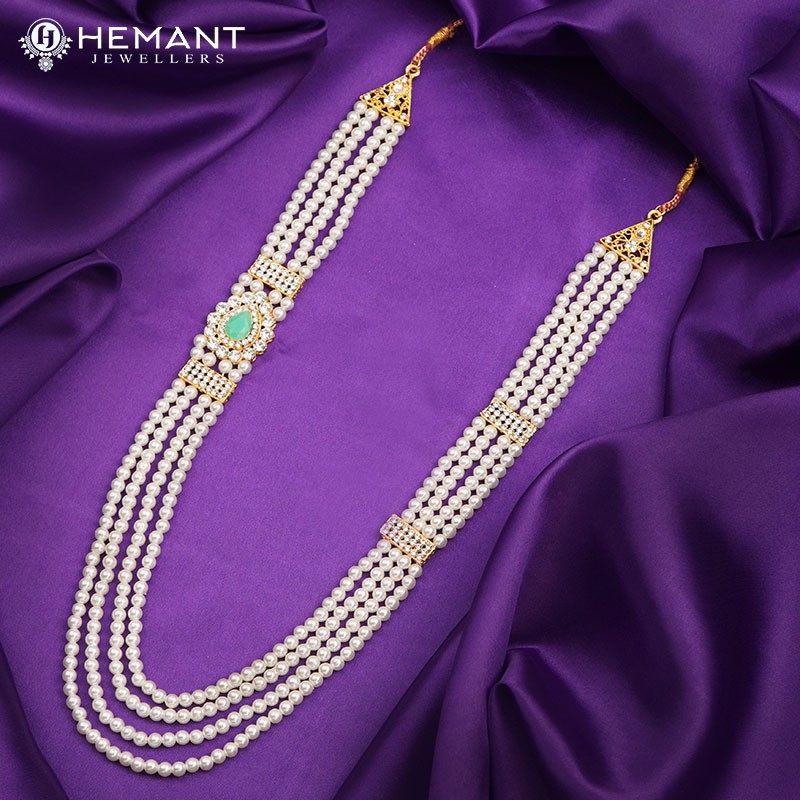 White Pearl 4 Line Dulha Mala For Groom - Mens collection by Hemant Jewellers
