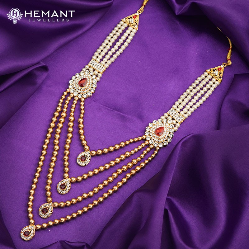 Golden and White Pearl 4 Line Dulha Mala For Groom - Mens collection by Hemant Jewellers