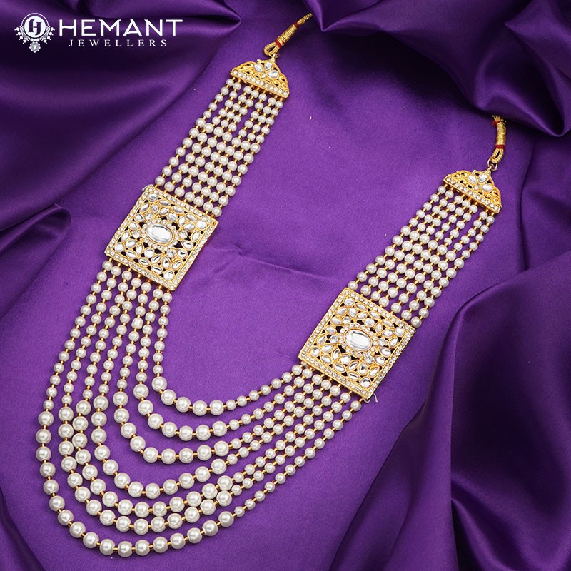 Kundan Stone & Pearl Groom Necklace for Sherwani | Sherwani necklace for groom