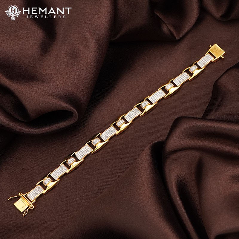 1 Gram Forming Gold Men's Bracelet with AD Stone - Hand Bracelet for Men
