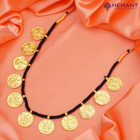 Traditional Maharashtrian Kolhapuri Micro Gold Plated Putali Har 11 Coin Black Small