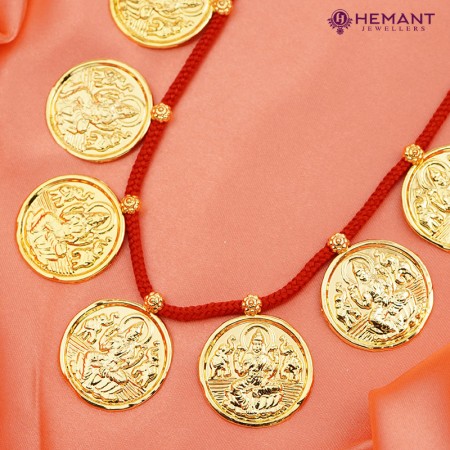 Traditional Maharashtrian Kolhapuri Micro Gold Plated Putali Har 21 Coin Red