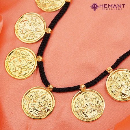 Traditional Maharashtrian Kolhapuri Micro Gold Plated Putali Har 21 Coin Black